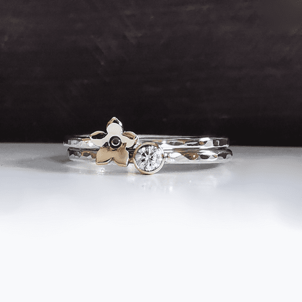 3mm Diamond Hidden Ash /Hair 9ct Gold And Silver Forget Me Not Memorial Ring