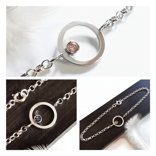 3mm  Diamond, Hidden Ash /Hair, Silver Circle Memorial Bracelet