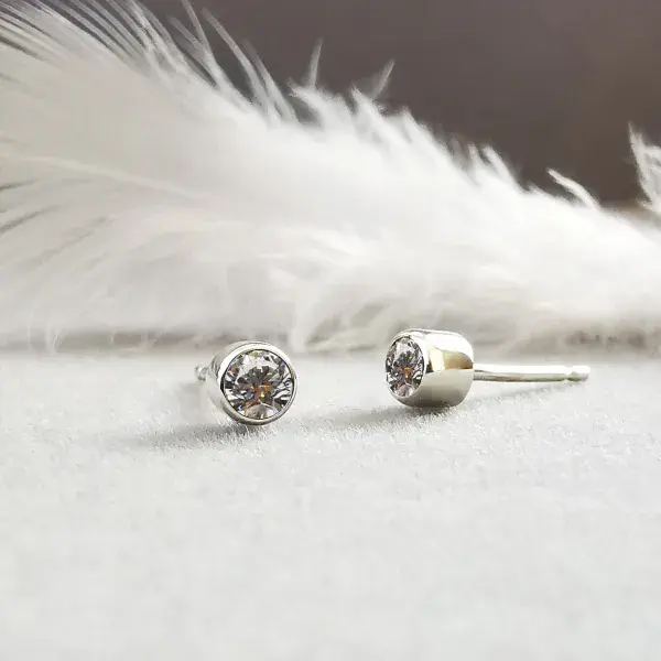 3mm Diamond Memorial Silver Earring Studs - Ash/Hair HIDDEN