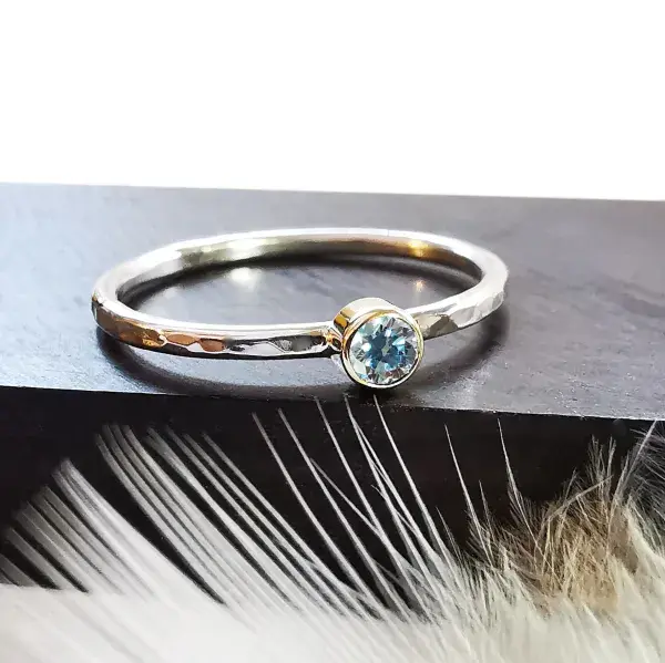 3mm Diamond,  Simple  9ct Gold And Silver Memorial Ring - Ash/Hair Hidden