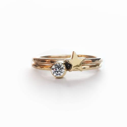 3mm Diamond With Ash /Hair Star Stacking 9ct Gold Memorial Ring