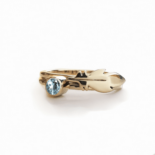 3mm Gemstone And Hidden Ash/Hair 9ct Gold Feather Memorial Stacking Ring