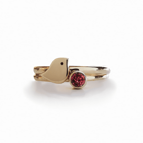 3mm Gemstone And Hidden Ash/Hair 9ct Gold Robin Memorial Stacking Ring