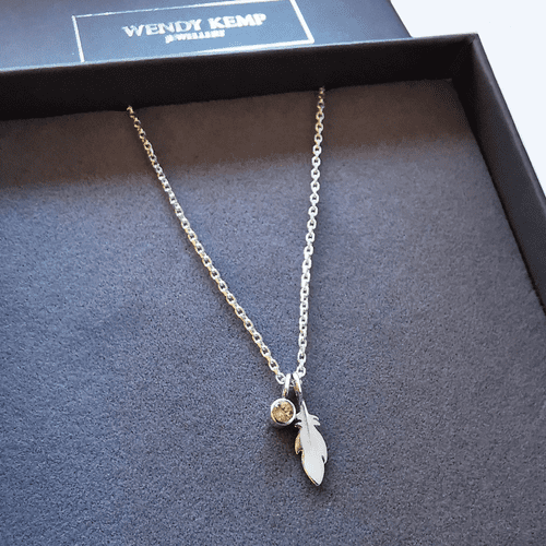 3mm Gemstone And Hidden Ash/Hair Feather Memorial Pendant