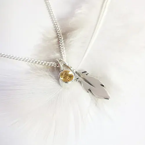 3mm Gemstone And Hidden Ash/Hair Feather Memorial Pendant