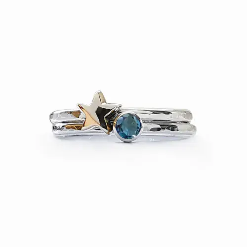 3mm Gemstone Hidden Ash / Hair 9ct Gold Star And Silver Stacking Memorial Ring