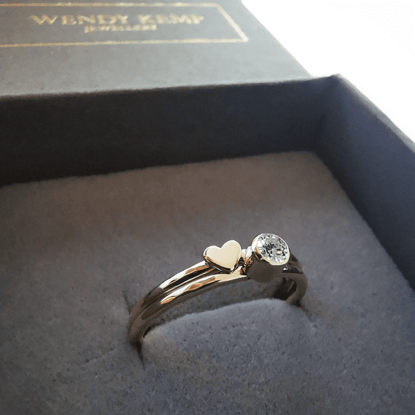 3mm Gemstone Hidden Ash/ Hair Dainty 9ct Gold Heart Memorial Ring