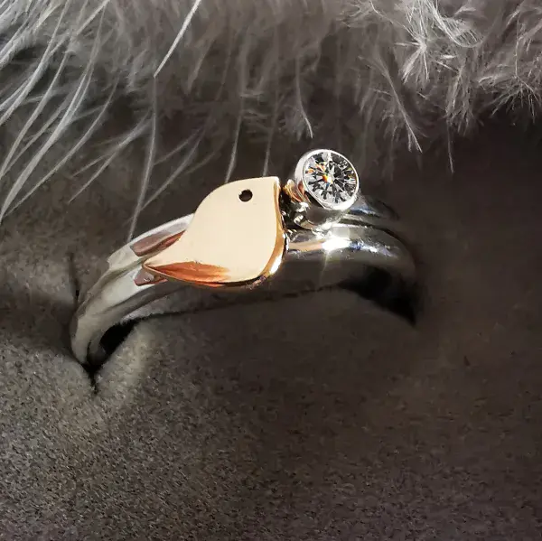 3mm or 4mm Diamond Ash 9ct Gold Robin And Silver Memorial Ring