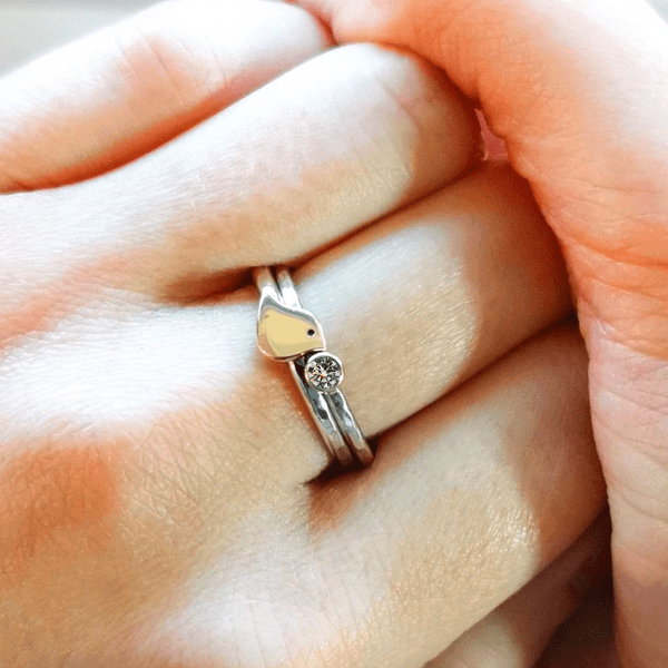 3mm or 4mm Diamond Ash 9ct Gold Robin And Silver Memorial Ring