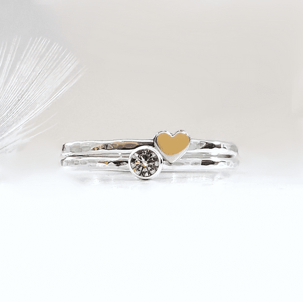 3mm or 4mm Diamond Ash / Hair 9ct Gold Dainty Heart Silver Stacking Memorial Ring
