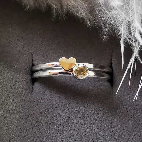 3mm or 4mm Diamond Ash / Hair 9ct Gold Dainty Heart Silver Stacking Memorial Ring