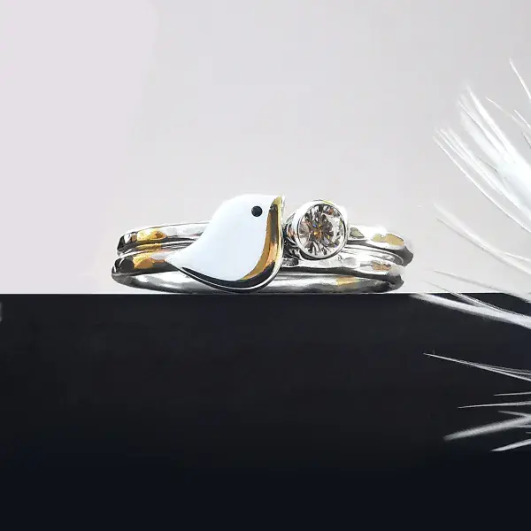 3mm or 4mm Diamond Ash/Hair Silver Robin Memorial Ring