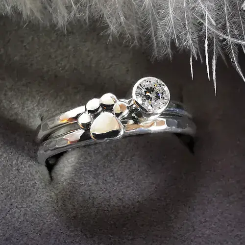 3mm or 4mm  Diamond Ashes/Hair Memorial Paw Ring