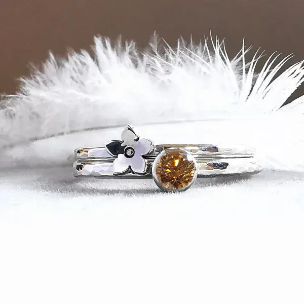 3mm or 4mm Diamond Forget Me Not Silver Memorial Ring
