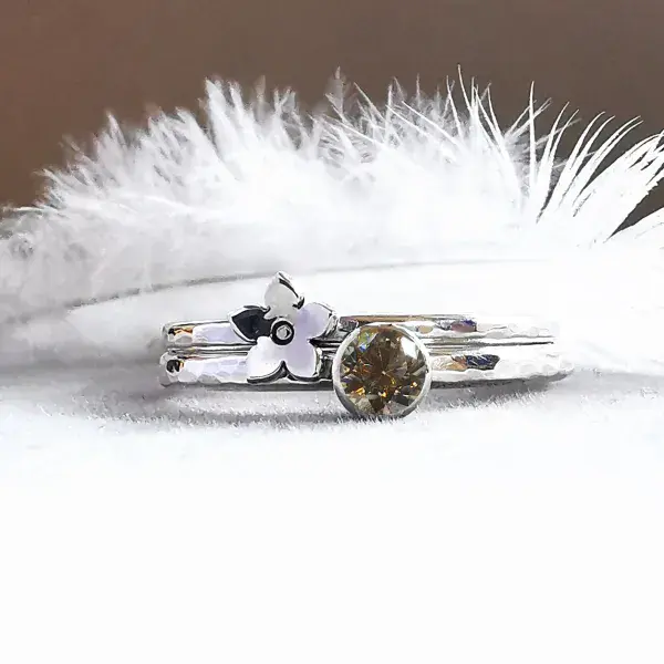 3mm or 4mm Diamond Forget Me Not Silver Memorial Ring