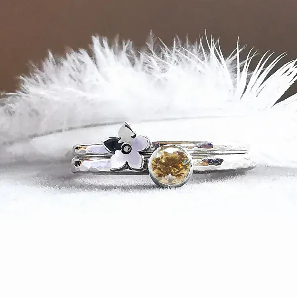 3mm or 4mm Diamond Forget Me Not Silver Memorial Ring