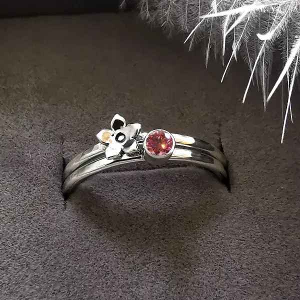 3mm or 4mm Diamond Forget Me Not Silver Memorial Ring