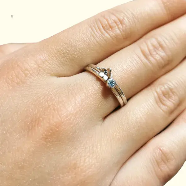 3mm or 4mm Diamond Forget Me Not Silver Memorial Ring