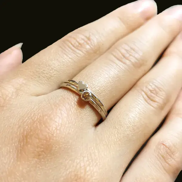 4mm Gemstone, Ash/Hair And 9ct Gold Heart Memorial Stacking Ring