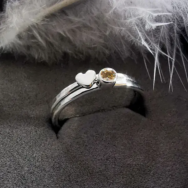 4mm Gemstone, Ash/Hair And 9ct Gold Heart Memorial Stacking Ring