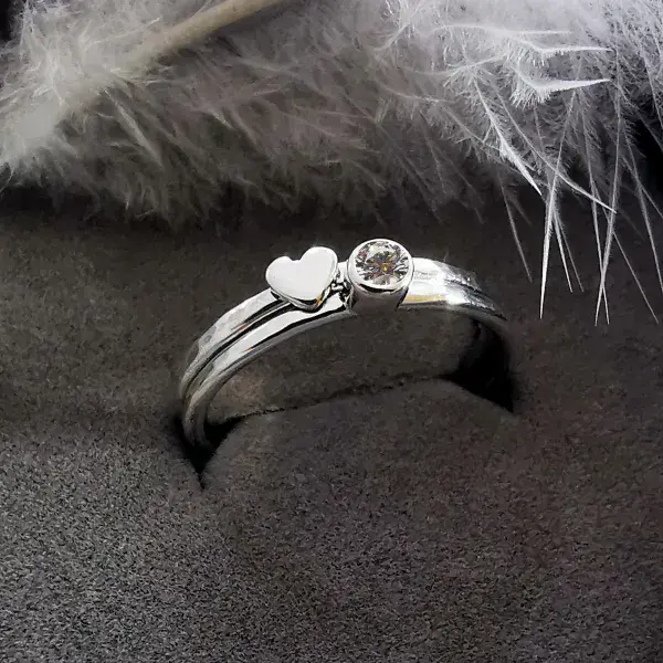 4mm Gemstone, Ash/Hair And 9ct Gold Heart Memorial Stacking Ring