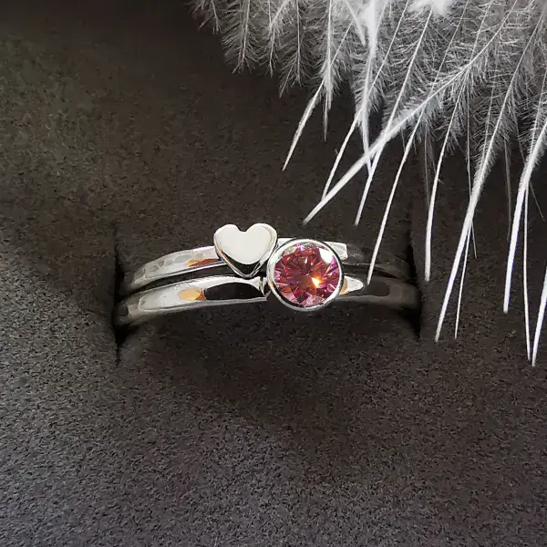 4mm Gemstone, Ash/Hair And 9ct Gold Heart Memorial Stacking Ring