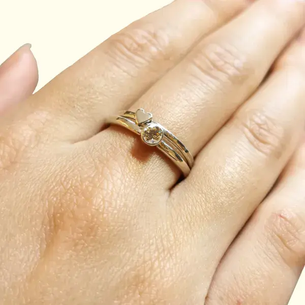4mm Gemstone, Ash/Hair And 9ct Gold Heart Memorial Stacking Ring
