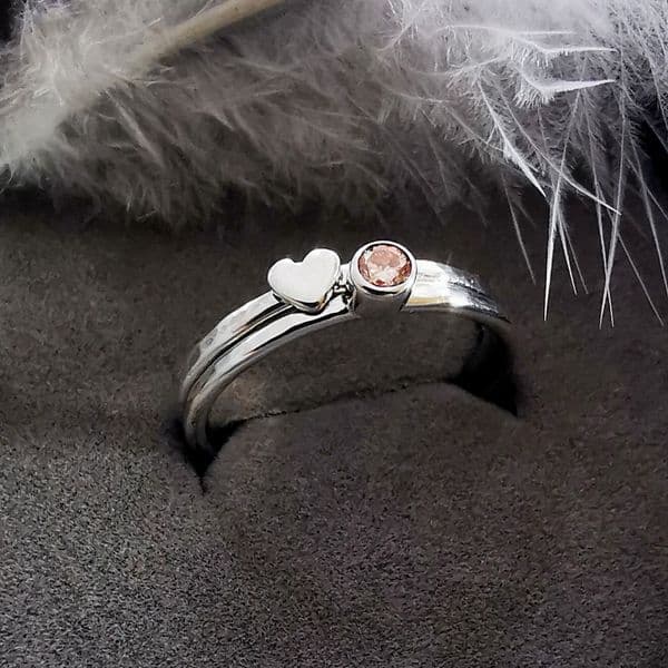 4mm Gemstone, Ash/Hair And 9ct Gold Heart Memorial Stacking Ring