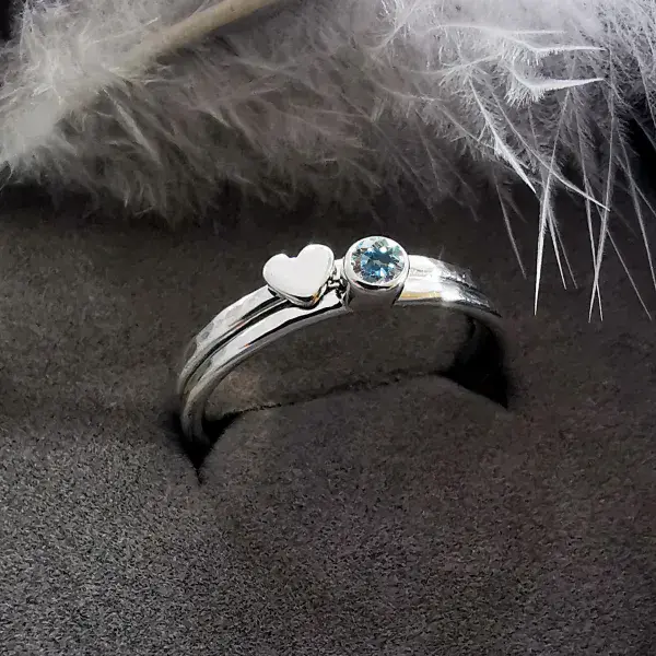 4mm Gemstone, Ash/Hair And 9ct Gold Heart Memorial Stacking Ring