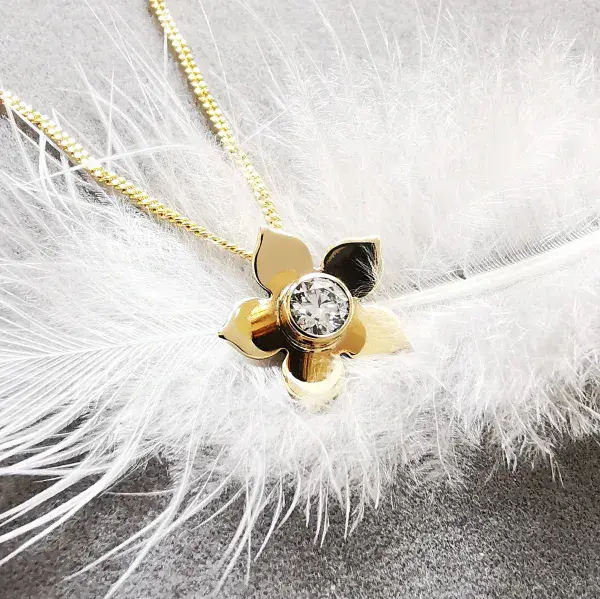 4mm Diamond 9ct Gold Forget Me Not Memorial Pendant Ash/Hair - HIDDEN