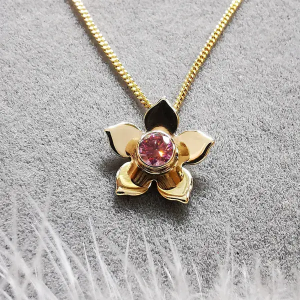 4mm Diamond 9ct Gold Forget Me Not Memorial Pendant Ash/Hair - HIDDEN
