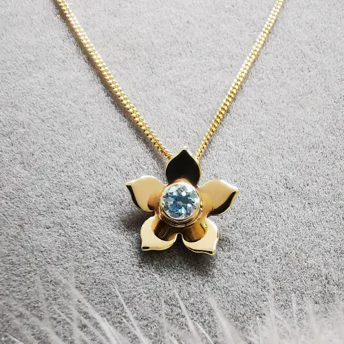 4mm Diamond 9ct Gold Forget Me Not Memorial Pendant Ash/Hair - HIDDEN