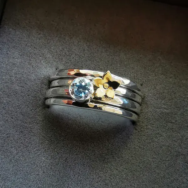 4mm Diamond,  9ct Gold Forget Me Not Silver Memorial Ring - Ash/Hair Hidden