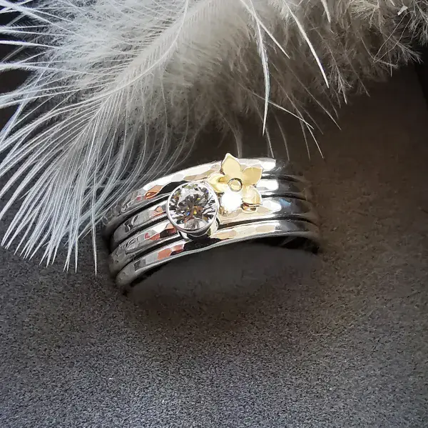 4mm Diamond,  9ct Gold Forget Me Not Silver Memorial Ring - Ash/Hair Hidden