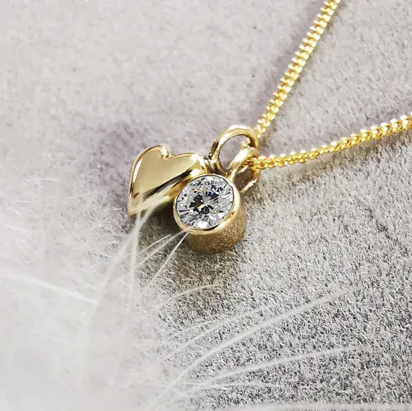 4mm Diamond 9ct Gold Heart Memorial Pendant Ash/Hair-HIDDEN