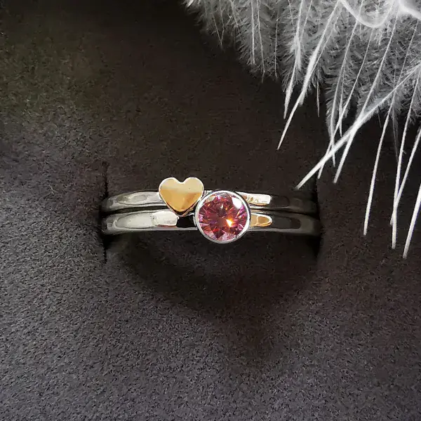 4mm Diamond,  9ct Gold Heart Silver Memorial Ring - Ash/Hair Hidden