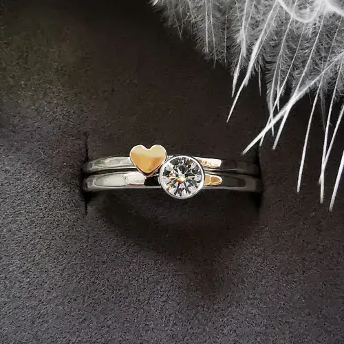 4mm Diamond,  9ct Gold Heart Silver Memorial Ring - Ash/Hair Hidden