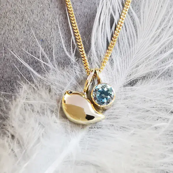 4mm Diamond 9ct Gold Robin Memorial Pendant Ash/Hair - HIDDEN