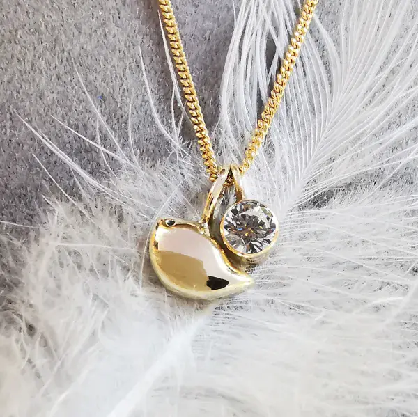 4mm Diamond 9ct Gold Robin Memorial Pendant Ash/Hair - HIDDEN