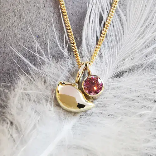 4mm Diamond 9ct Gold Robin Memorial Pendant Ash/Hair - HIDDEN