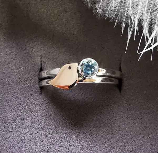 4mm Diamond, 9ct Gold Robin  Silver Memorial Ring - Ash/Hair Hidden