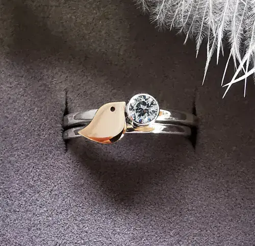4mm Diamond, 9ct Gold Robin Silver Memorial Ring - Ash/Hair Hidden