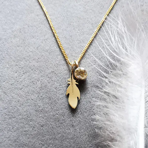 4mm Diamond Ash / Hair 9ct Gold Feather Memorial Pendant
