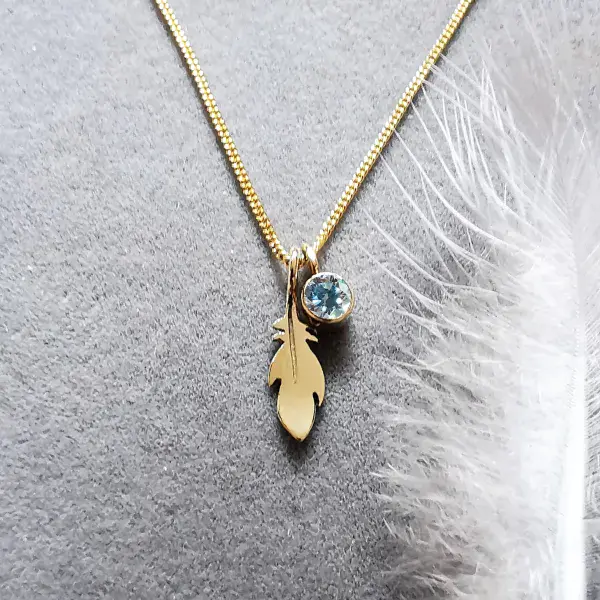 4mm Diamond Ash / Hair 9ct Gold Feather Memorial Pendant