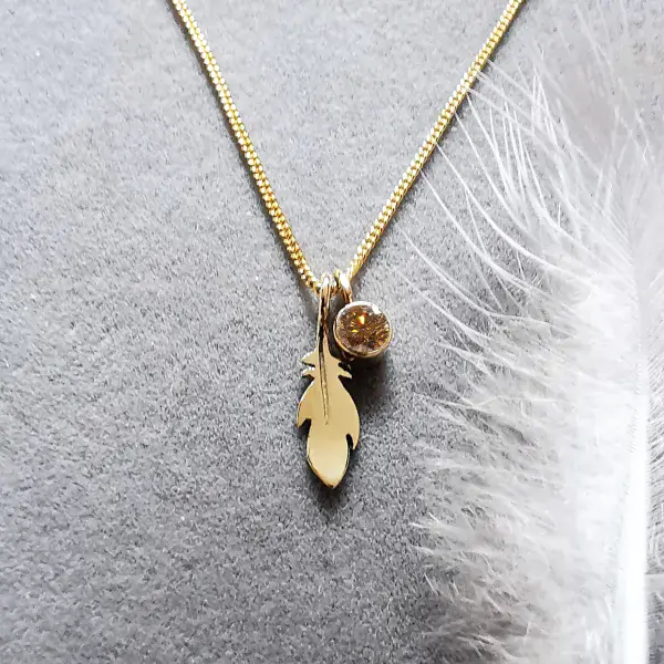 4mm Diamond Ash / Hair 9ct Gold Feather Memorial Pendant