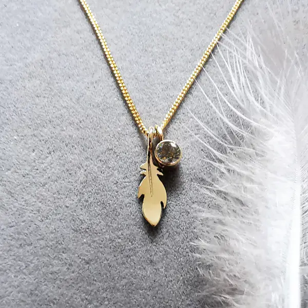 4mm Diamond Ash / Hair 9ct Gold Feather Memorial Pendant