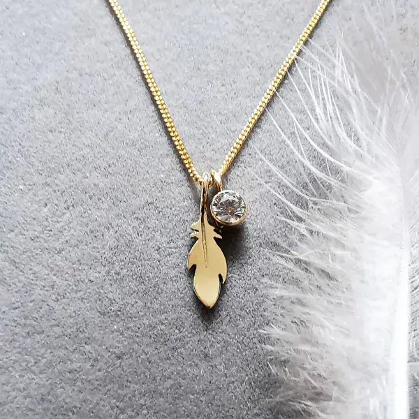 4mm Diamond Ash / Hair 9ct Gold Feather Memorial Pendant