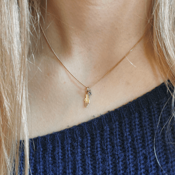 4mm Diamond Ash / Hair 9ct Gold Feather Memorial Pendant