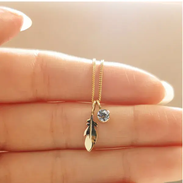 4mm Diamond Ash / Hair 9ct Gold Feather Memorial Pendant