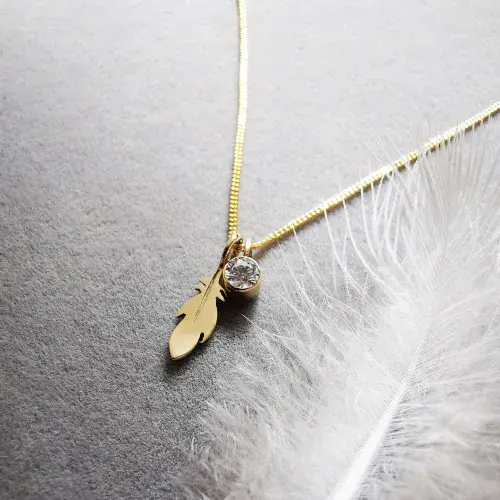4mm Diamond Ash / Hair 9ct Gold Feather Memorial Pendant